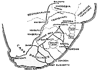 Carte d'Afrique du Sud à l'époque de la bataille de Mafeking
