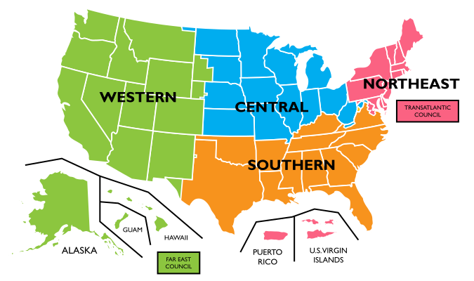 Mappa delle suddivisioni dei BSA (al 1992).