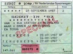 Speciaal treinkaartje voor de Scout-In 1987